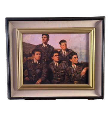 tableau représentant un groupe d'hommes en uniforme militaire posant pour une photo