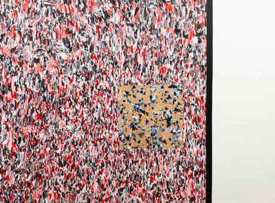 an image of a painting with red, black, and white paint on it