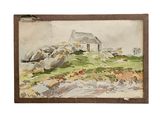 an image of a watercolor painting of a house on a hill