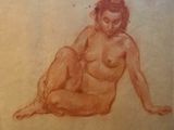 drawing of a nude woman sitting on the ground