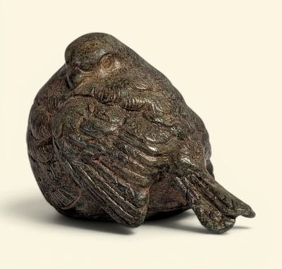 Pierre CHENET (XXe/XXIe) "Moineau s'abritant du froid"