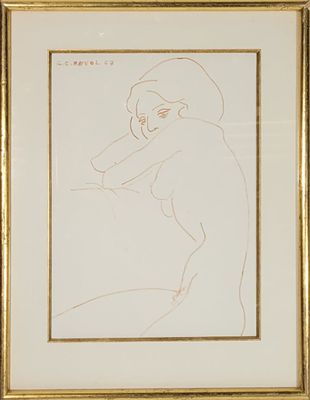 framed drawing of a woman holding a baseball bat in her right hand