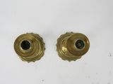 pair of antique brass candlesticks with green glass