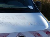 une camionnette blanche avec une bande rouge à l'avant