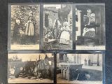 four old black and white photographs of women and children on a train