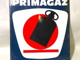 Enseigne vintage « Primagaz » sur laquelle figure un extincteur
