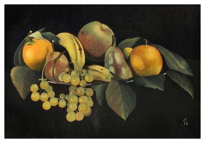 a painting of a bunch of fruit on a table