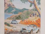 une image représentant un tableau où l'on voit une voiture roulant sur une route à côté d'un arbre