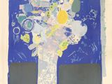 a painting of a vase of flowers on a table