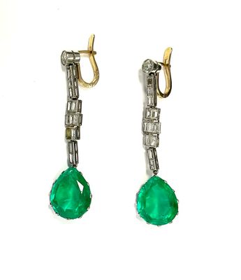 an image of a pair of emerald and diamond earrings