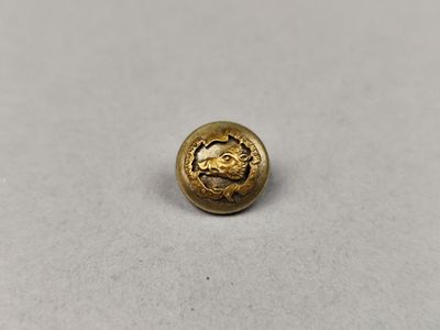 un gros plan d'un bouton doré sur une surface blanche