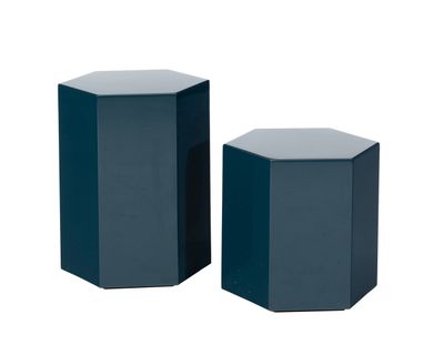 a pair of blue hexagonal tables on a white background
