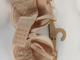 an overhead view of a pair of nude colored shoes and a pair of brown shoes