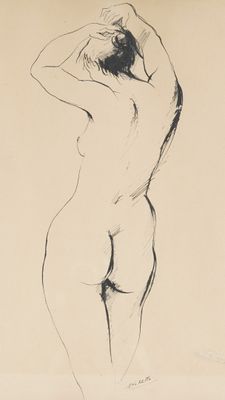 a drawing of a nude woman standing with her back to the camera