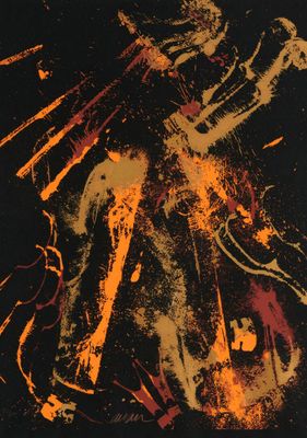 une image représentant un tableau d'un homme à cheval sur fond noir