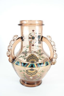 a vase with a handle on a white background