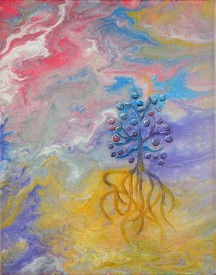 Cécile GARCHERY (née en 1971). Arbre de vie. Acrylique pouri…