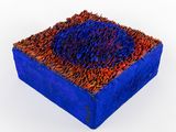 a blue box with a red and blue design on it