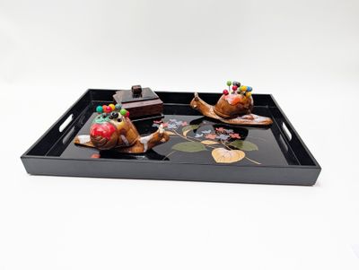 PAIRE DE SUPPORTS A PIQUES à escargot en céramique émaillé e…