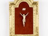 an image of a crucifix with a flag in a gold frame