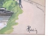 a painting of a man with an umbrella walking down the street