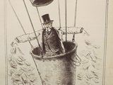 an old picture of a man in a hot air balloon