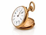 a gold pocket watch with roman numerals on it