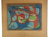 abstract painting of a red, blue, green, and yellow painting