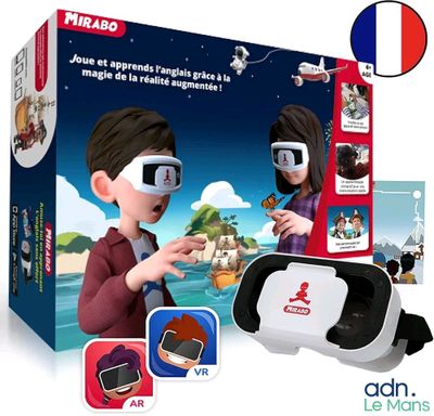 une boîte sur laquelle figure l'image d'un garçon et d'une fille portant des casques de réalité virtuelle