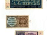three different types of stamps on a piece of paper with a picture of a city in the background