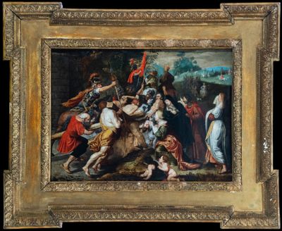 an image of a painting of a group of people on a horse