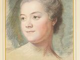 portrait of a woman in a white dress with a green background