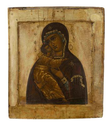 ICONE ‘MERE DE DIEU VLADIMISKAYA’ Russie, début du 18ème siè…