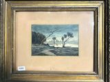 an image of a painting of a landscape with trees in the foreground