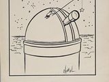un dessin représentant un télescope avec un homme dessus