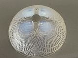 a glass plate with a bird on it on a table