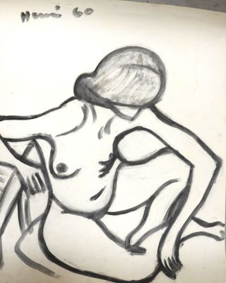 a drawing of a nude woman sitting on a chair