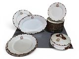 an image of a table setting with plates and bowls on a place mat