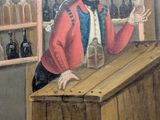 a painting of a man sitting at a bar