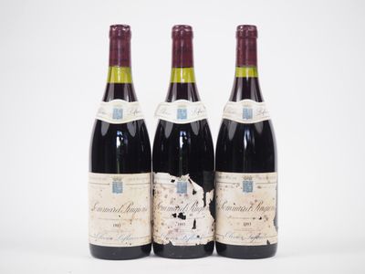 trois bouteilles de vin sont alignées sur une surface blanche