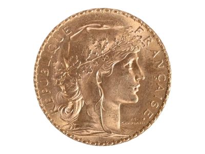 Pièce de 20 francs or au coq, 1909. Petites usures. - Photo 1