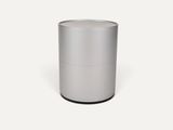 an image of a silver trash can on a white background