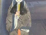 painting of a man with a sword and a hat holding a pipe