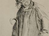 dessin représentant un vieil homme avec une canne et un chapeau