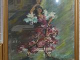 painting of a woman in a red dress is hanging on a wall