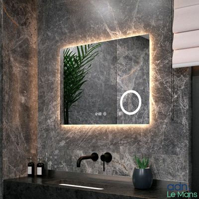 a bathroom with a sink, mirror, and a plant in it