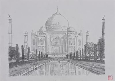 pencil drawing of the taj mahal in india