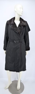 Max MARA Rainwear - Pelise en nylon noir et Kid lustré marro…