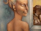 an image of a painting of a woman looking out of a window