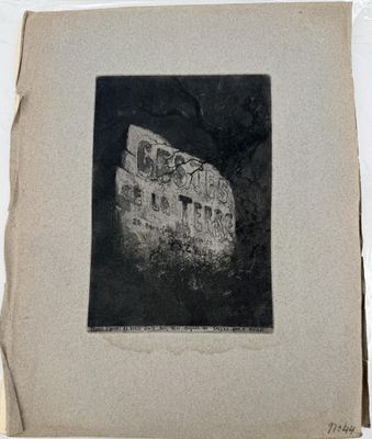 a black and white photo of an old building in the woods